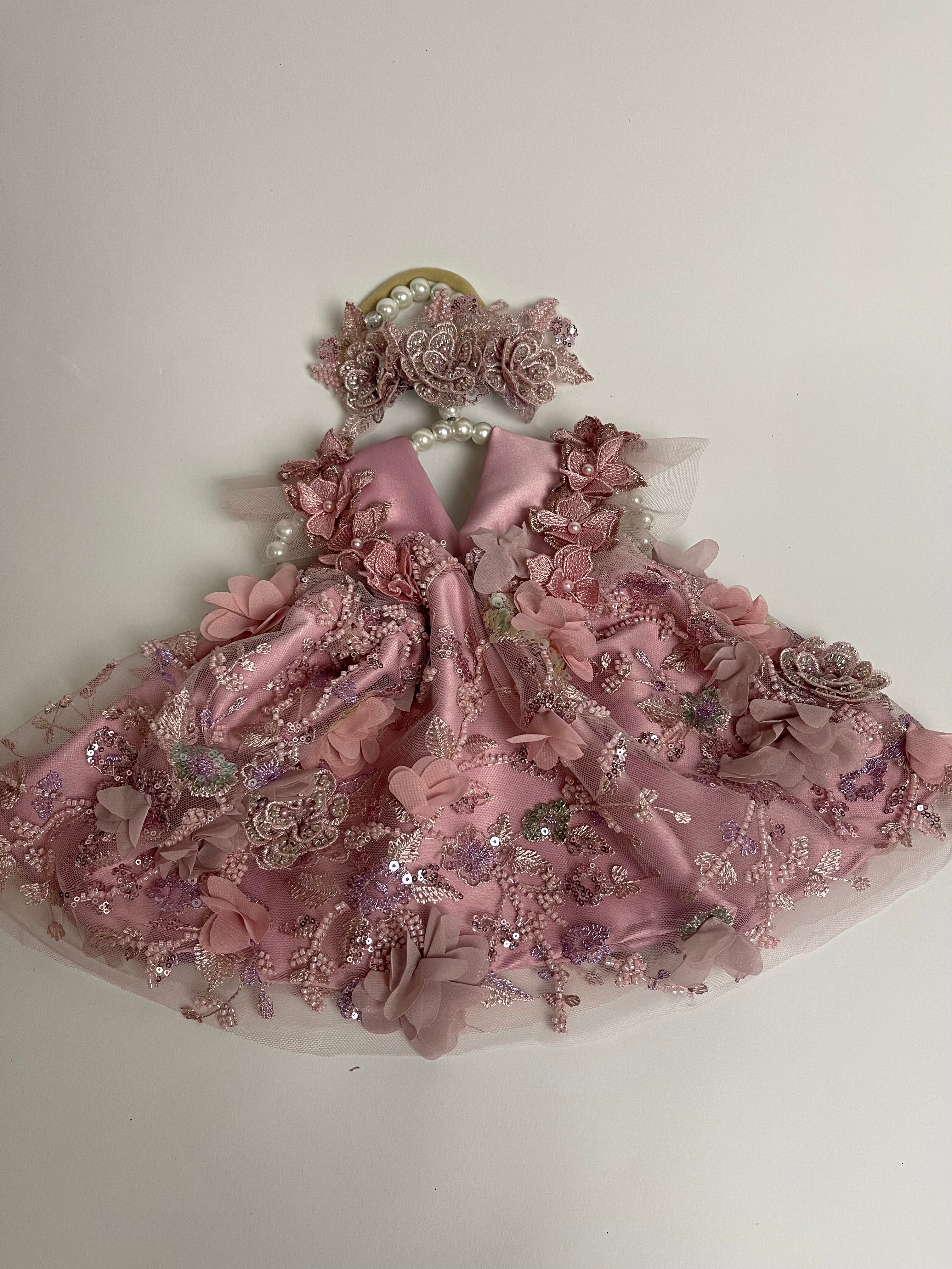 Luxury Baby Dress in Dusty Pink