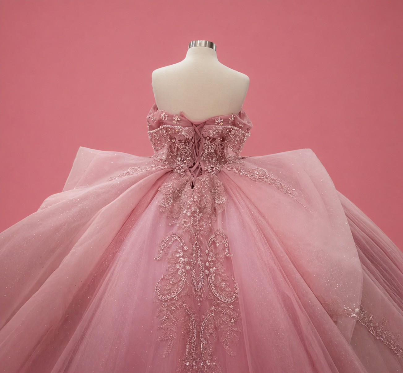 Royal Quinceañera Dress in Dusty Pink with Step-oned Ruffled Skirt and Luxury Embroidery