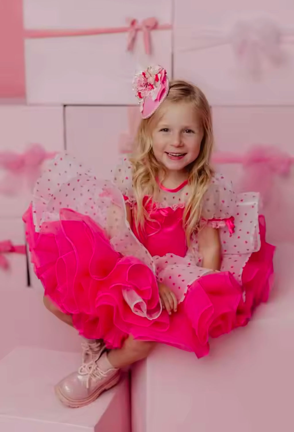 Luxury Valentine's Day Dress for Girls - Premium Tutu Set with Hearts - Fuchsia Pink Gala Dress for Photo Shoot and Birthday - Coquette Aesthetics