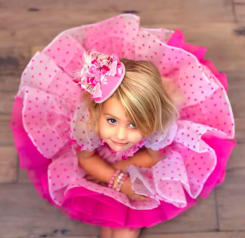 Luxury Valentine's Day Dress for Girls - Premium Tutu Set with Hearts - Fuchsia Pink Gala Dress for Photo Shoot and Birthday - Coquette Aesthetics