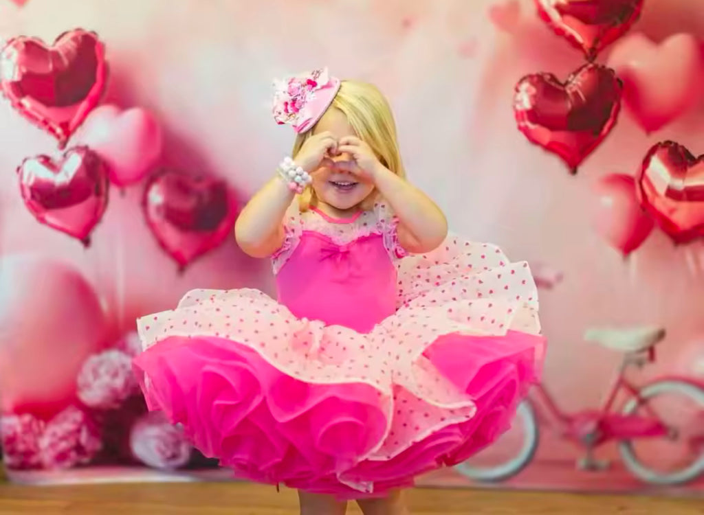 Luxury Valentine's Day Dress for Girls - Premium Tutu Set with Hearts - Fuchsia Pink Gala Dress for Photo Shoot and Birthday - Coquette Aesthetics
