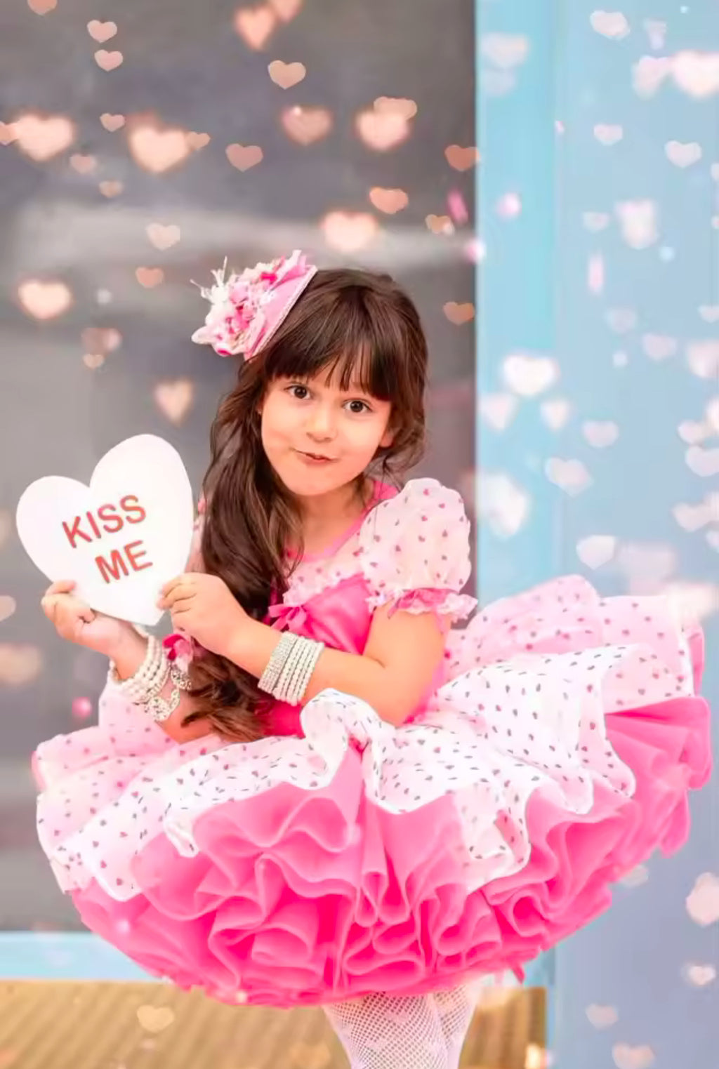 Luxury Valentine's Day Dress for Girls - Premium Tutu Set with Hearts - Fuchsia Pink Gala Dress for Photo Shoot and Birthday - Coquette Aesthetics