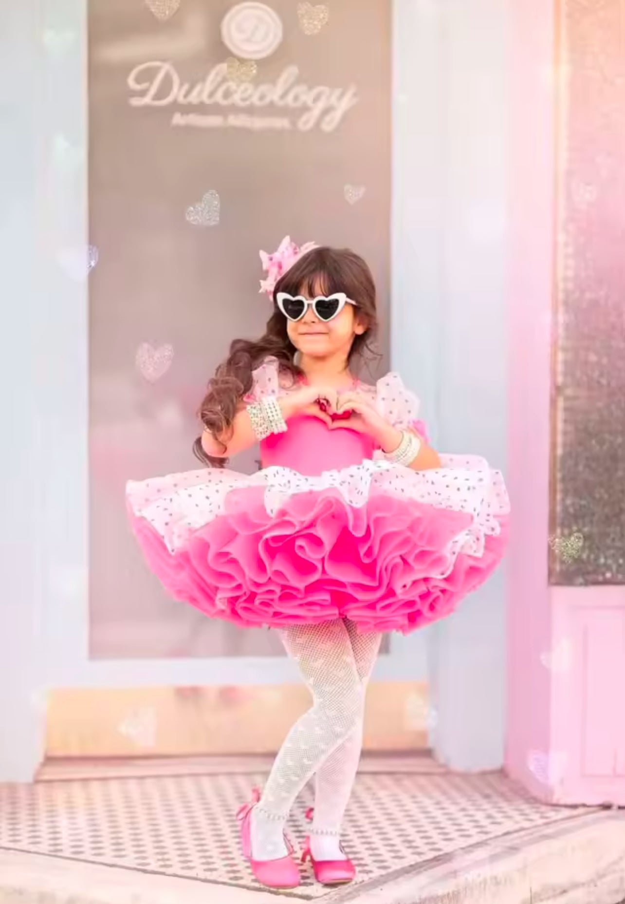 Luxury Valentine's Day Dress for Girls - Premium Tutu Set with Hearts - Fuchsia Pink Gala Dress for Photo Shoot and Birthday - Coquette Aesthetics