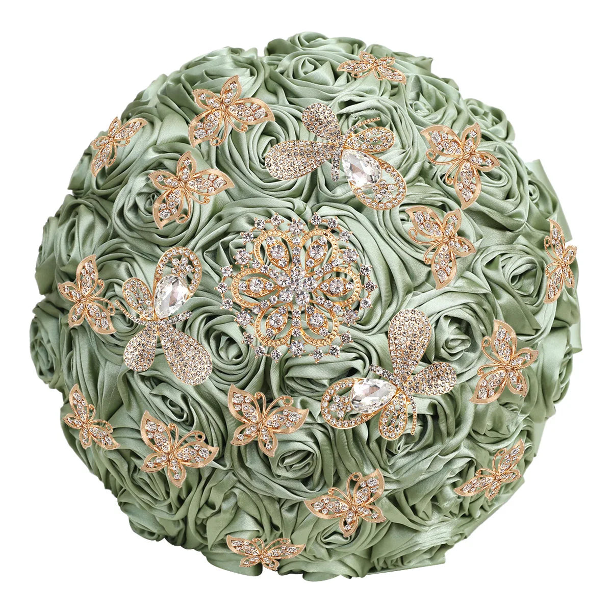 Quinceanera Wedding Bouquet with Butterfly Rhinestones Bridal Bouquets for Bride Bridesmaids