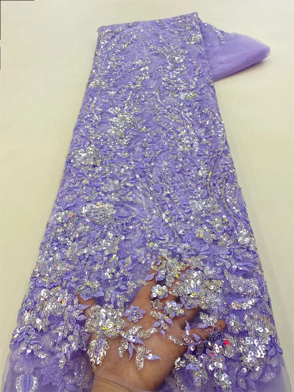 2024 High Quality African Lace Fabric Sequins Mesh Lace France Luxury Beads 3D Embroidered Tulle Lace Fabric for Sewing