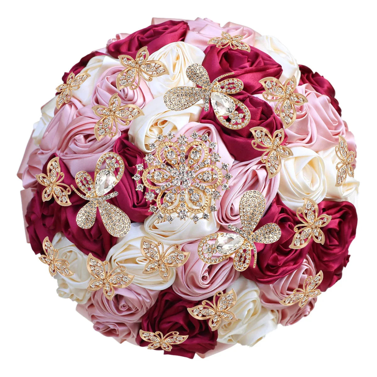 Quinceanera Wedding Bouquet with Butterfly Rhinestones Bridal Bouquets for Bride Bridesmaids