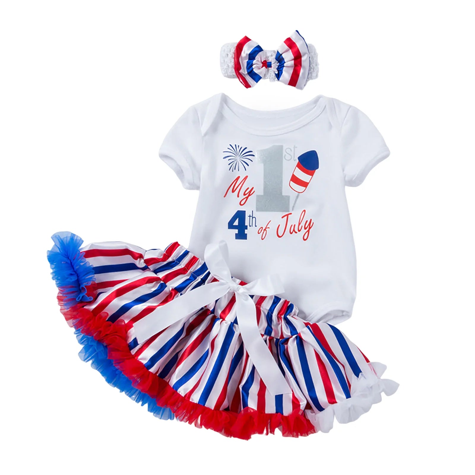 Little Miss America Set, Bodysuit with Patriotic Stripes tutu and Tie Headband
