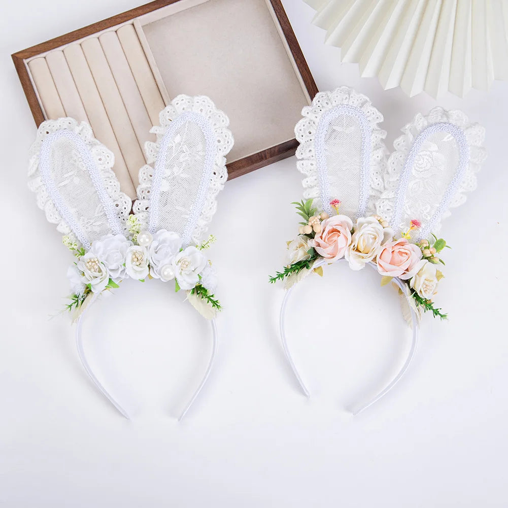 Headband "Ears of Lace and Flowers" - Boutique Accessory for Girls.