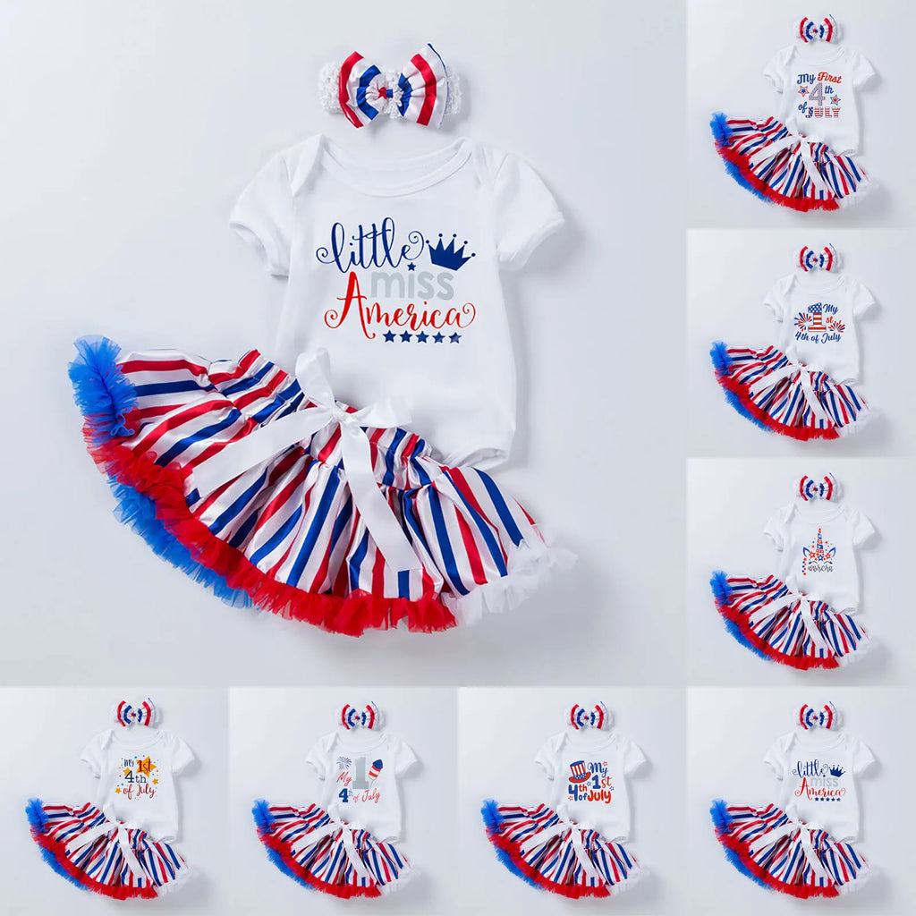 Ensemble Petite Miss America, body avec tutu à rayures patriotiques et bandeau assorti