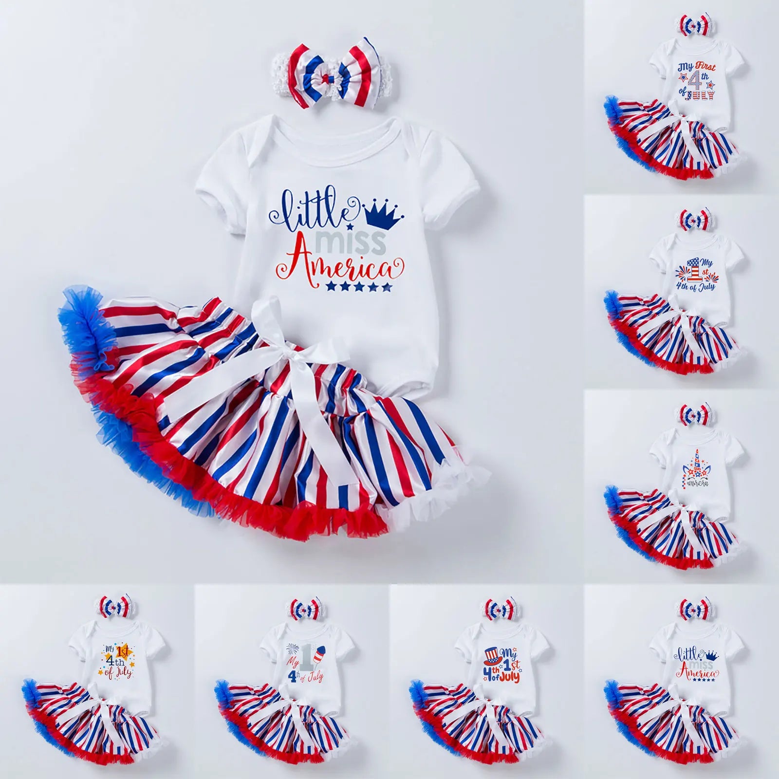 Ensemble Petite Miss America, body avec tutu à rayures patriotiques et bandeau assorti