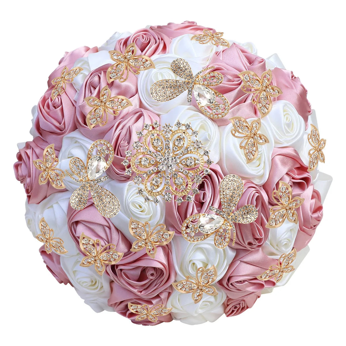 Quinceanera Wedding Bouquet with Butterfly Rhinestones Bridal Bouquets for Bride Bridesmaids