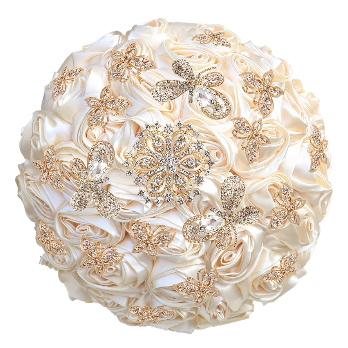 Quinceanera Wedding Bouquet with Butterfly Rhinestones Bridal Bouquets for Bride Bridesmaids