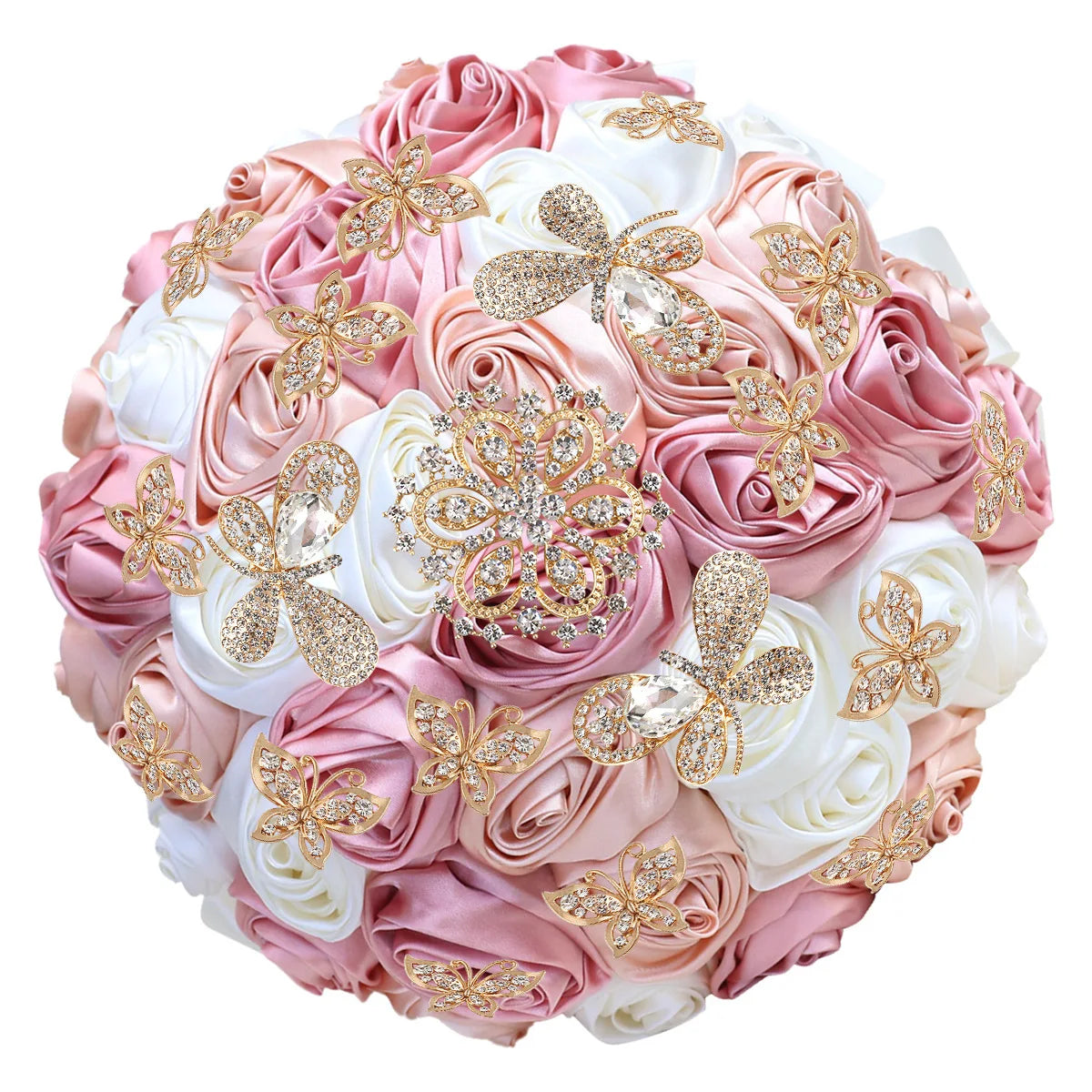 Quinceanera Wedding Bouquet with Butterfly Rhinestones Bridal Bouquets for Bride Bridesmaids