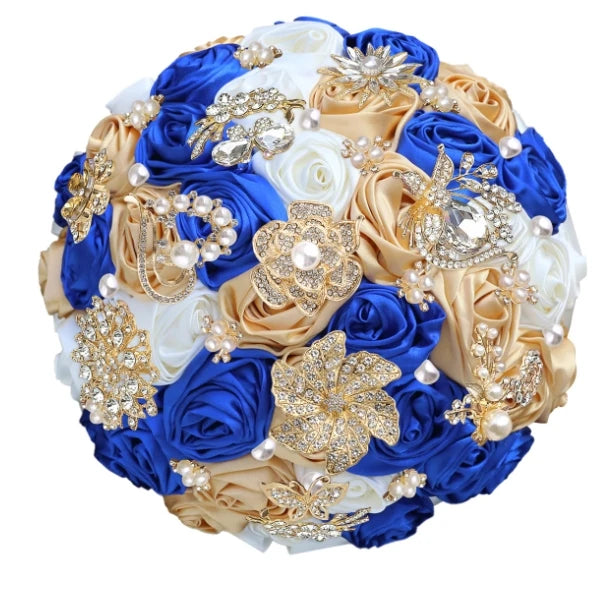 Bridal Bouquet with Satin Roses, Crystals and Pearls