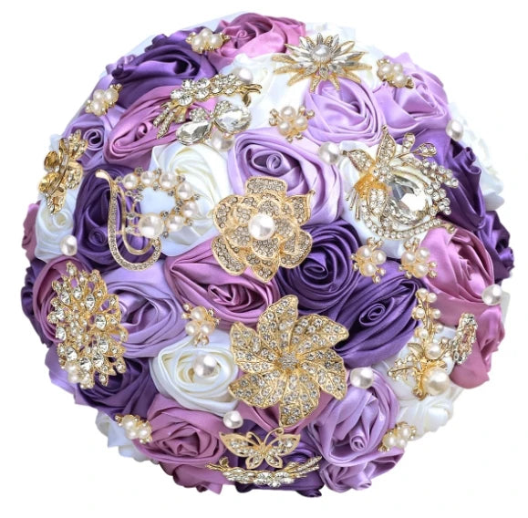 Bridal Bouquet with Satin Roses, Crystals and Pearls
