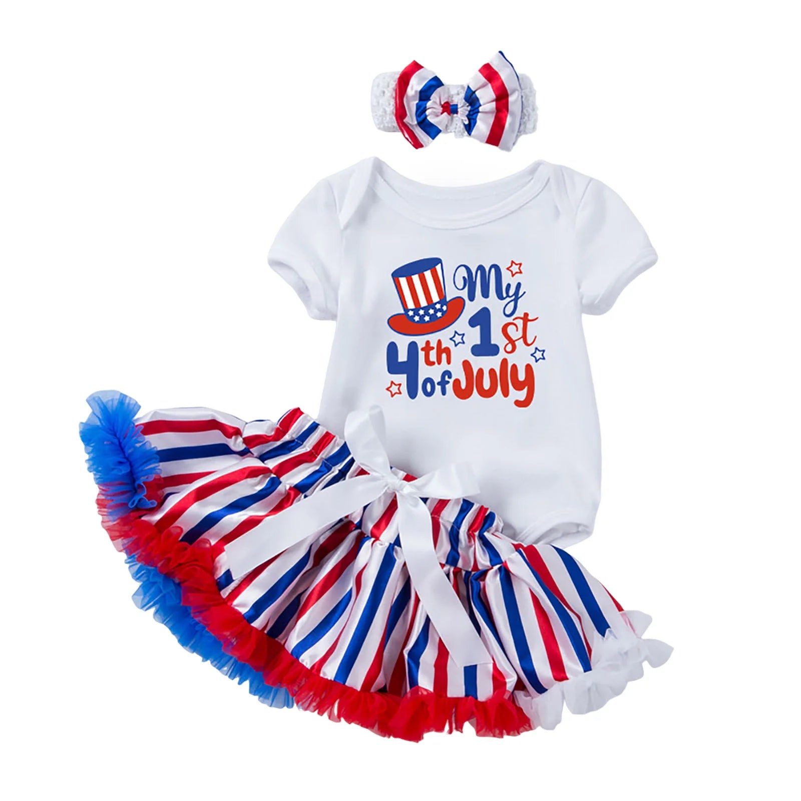 Little Miss America Set, Bodysuit with Patriotic Stripes tutu and Tie Headband