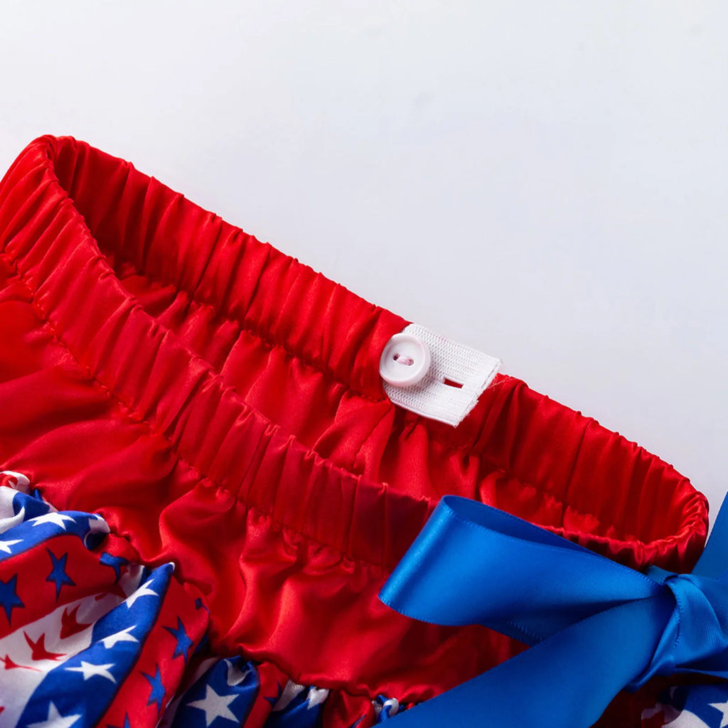 4pcs 4th July Baby Girl Outfits Patriotic Romper Tutu Skirt Headband Shoes Sets Independence Day Star Heart Holiday Photo Party