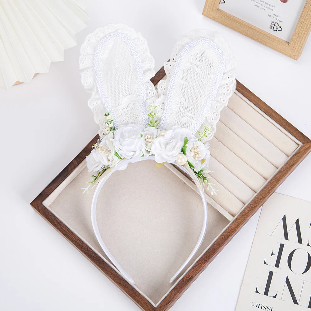 Headband "Ears of Lace and Flowers" - Boutique Accessory for Girls.