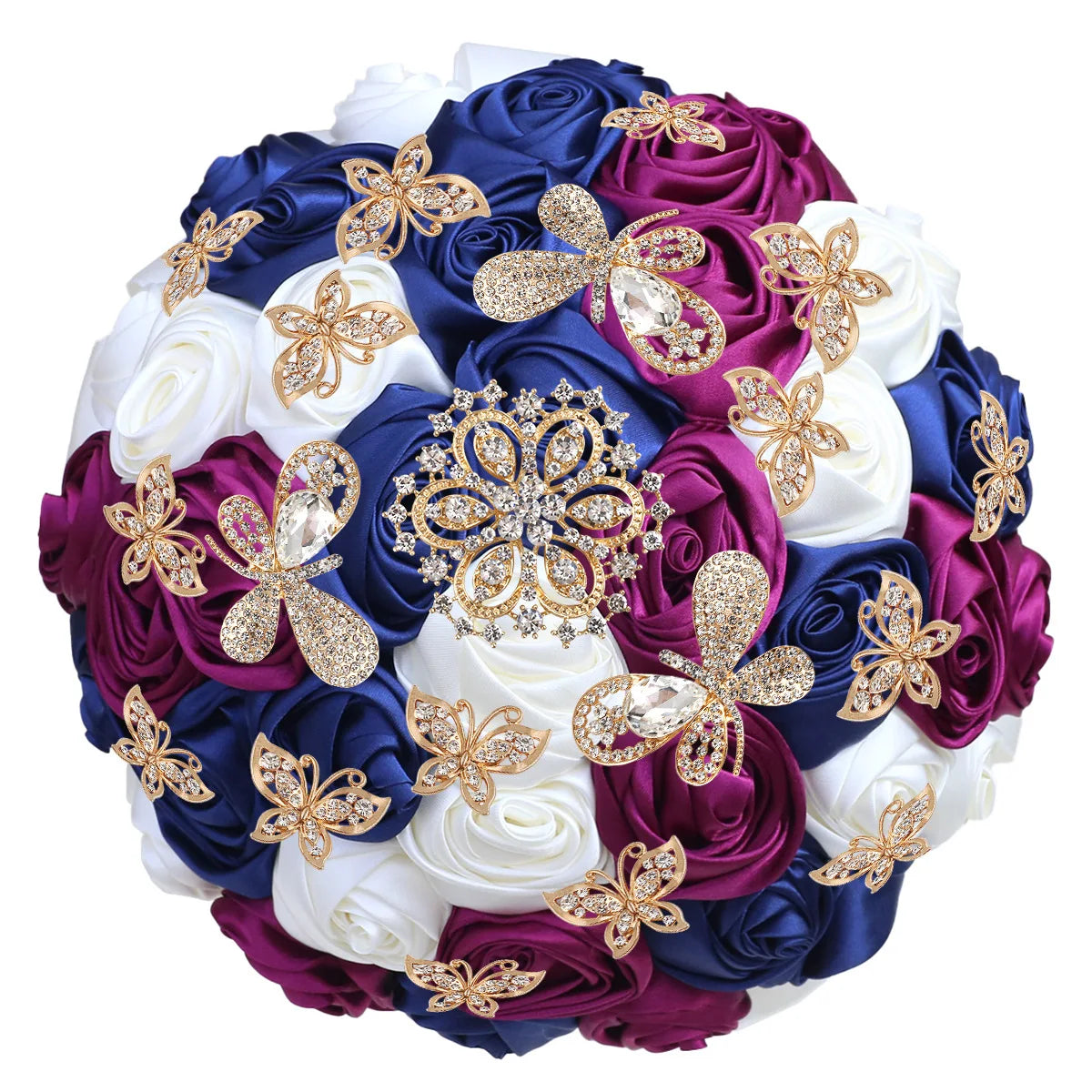 Quinceanera Wedding Bouquet with Butterfly Rhinestones Bridal Bouquets for Bride Bridesmaids