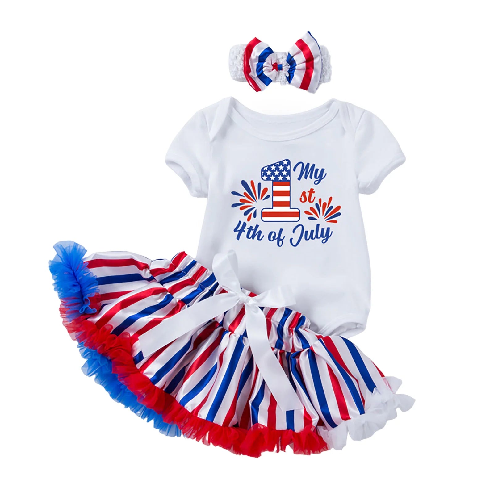 Little Miss America Set, Bodysuit with Patriotic Stripes tutu and Tie Headband