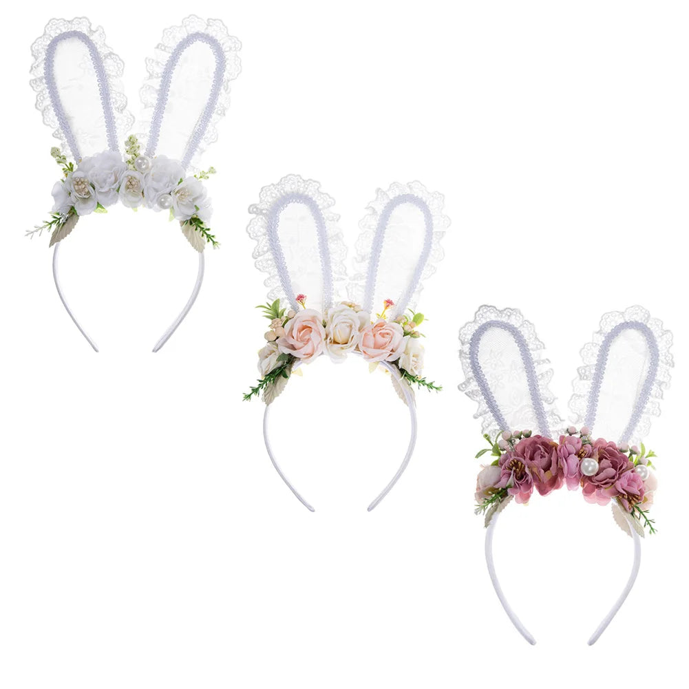 Headband "Ears of Lace and Flowers" - Boutique Accessory for Girls.