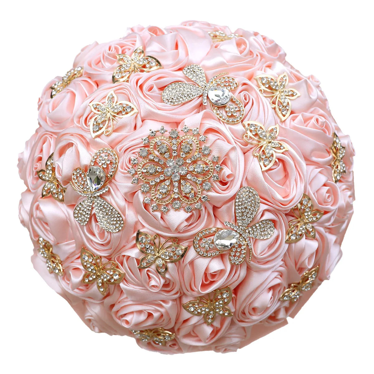 Quinceanera Wedding Bouquet with Butterfly Rhinestones Bridal Bouquets for Bride Bridesmaids