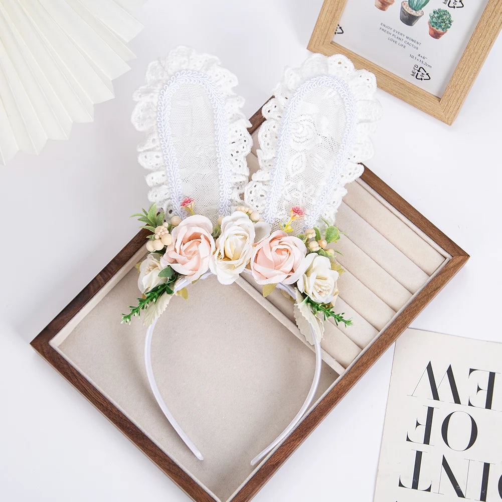Headband "Ears of Lace and Flowers" - Boutique Accessory for Girls.