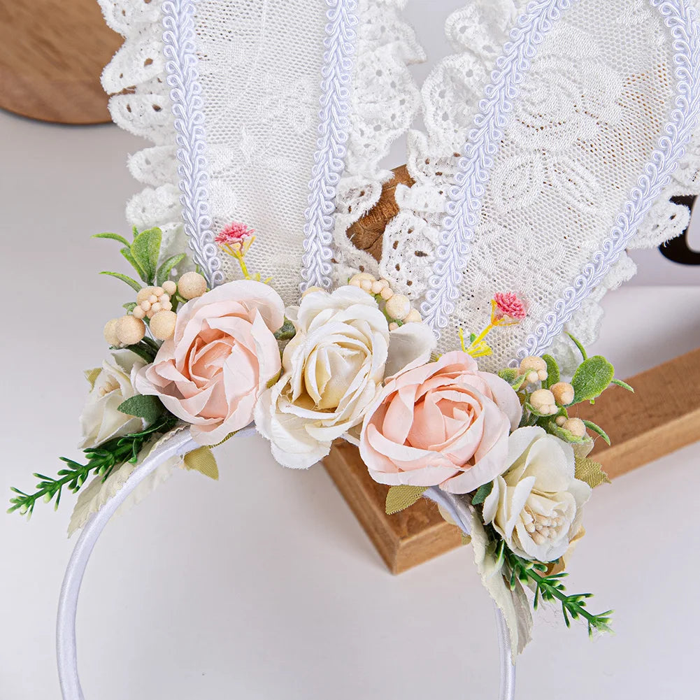 Headband "Ears of Lace and Flowers" - Boutique Accessory for Girls.
