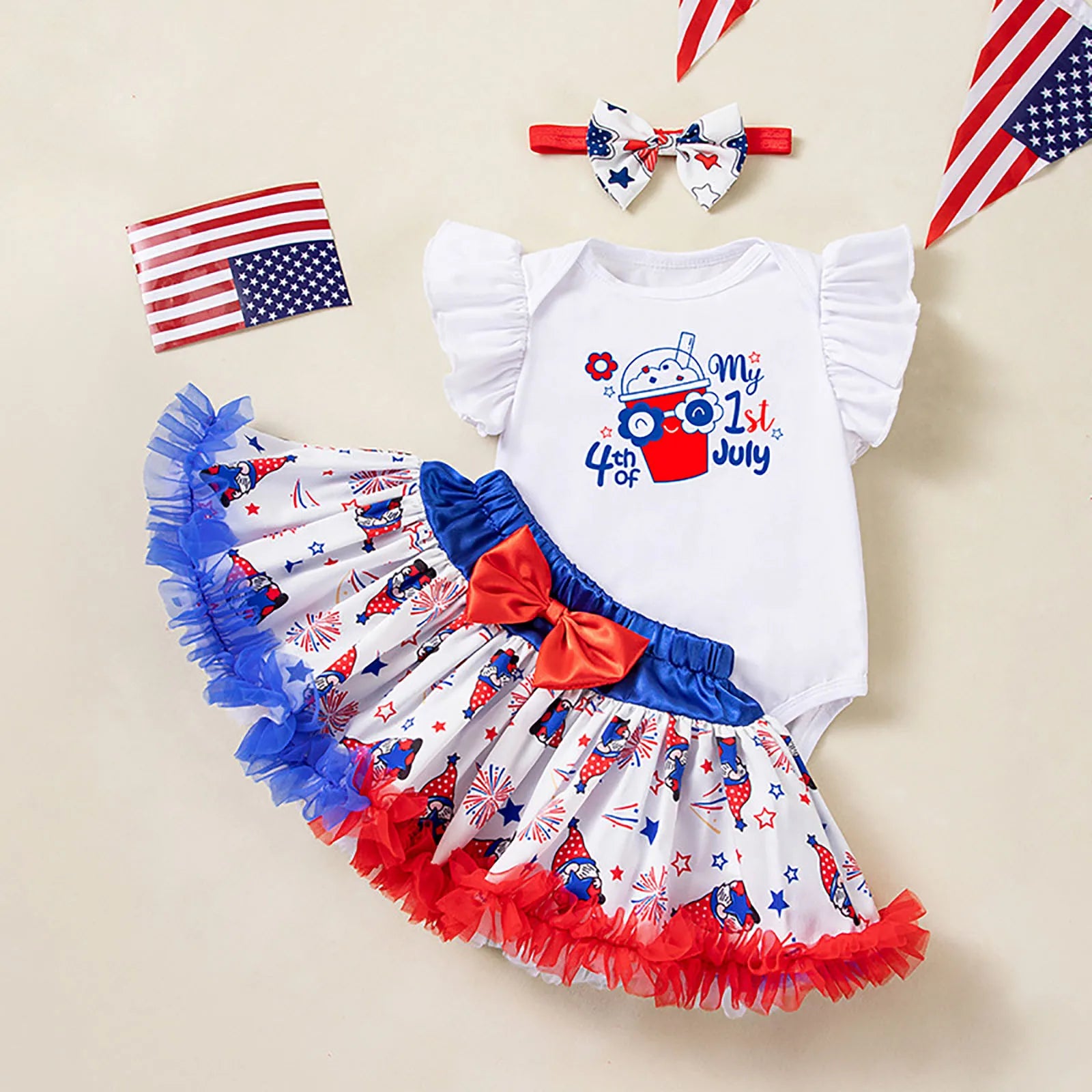 Ruffled Sleeve Bodysuit, Skirt with Tutu and Coquetish Headband