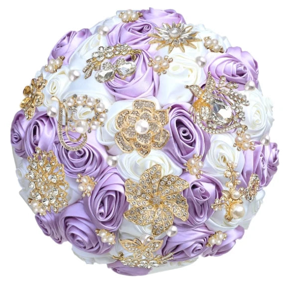 Bridal Bouquet with Satin Roses, Crystals and Pearls