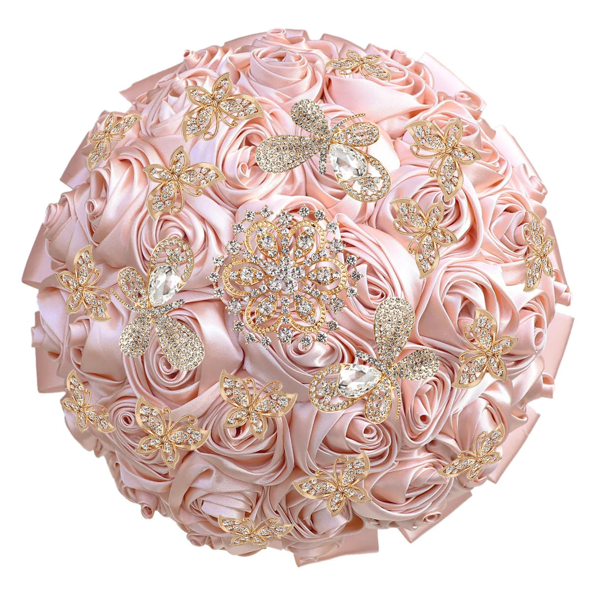 Quinceanera Wedding Bouquet with Butterfly Rhinestones Bridal Bouquets for Bride Bridesmaids