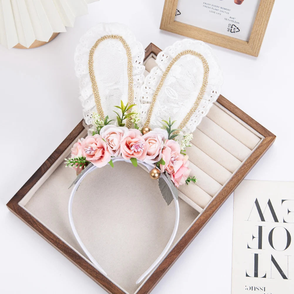 Headband "Ears of Lace and Flowers" - Boutique Accessory for Girls.