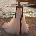 Charmante robe de mariée en dentelle avec col en V, coupe A, fente latérale, traîne et confection sur mesure 2025 Vestido De Noiva;