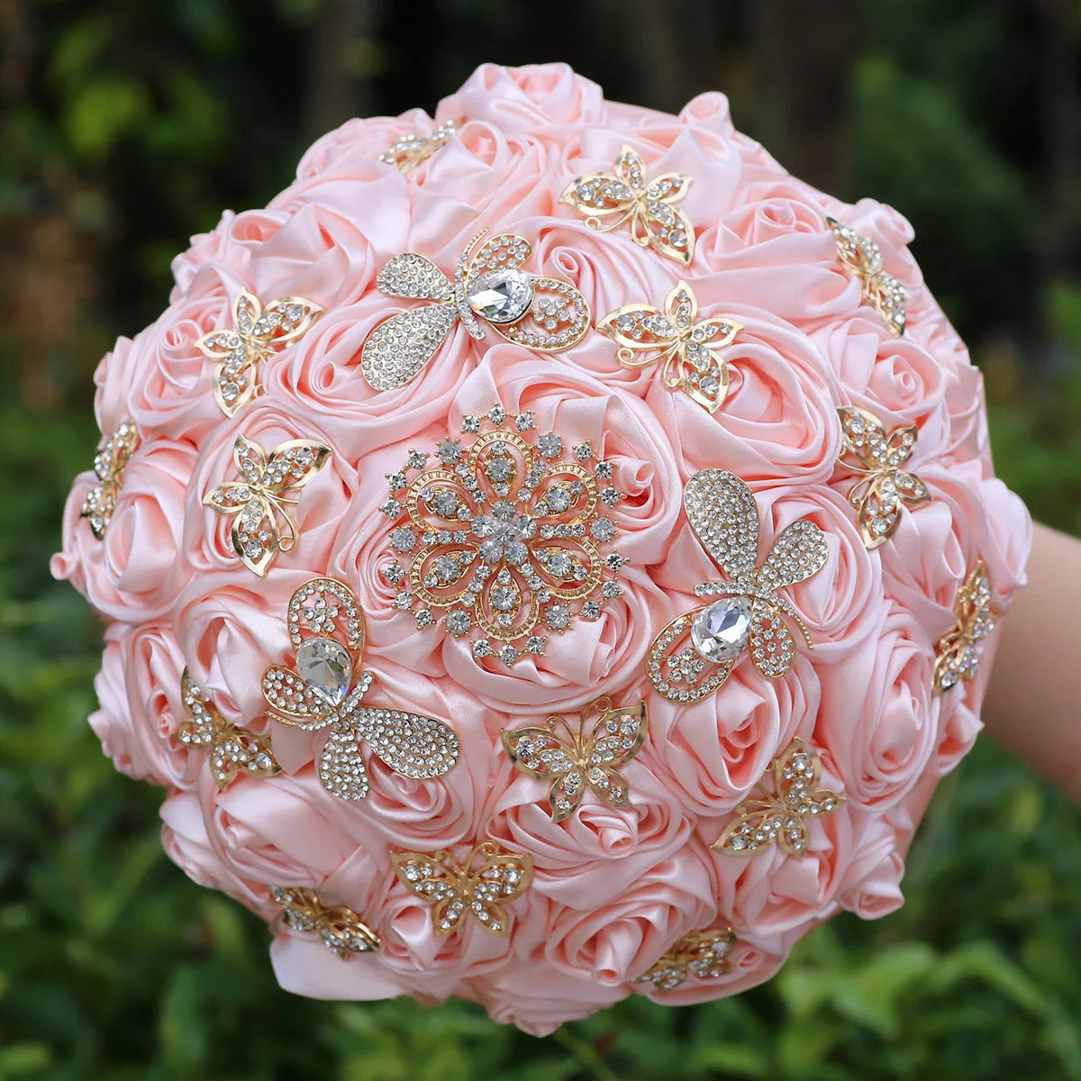 Quinceanera Wedding Bouquet with Butterfly Rhinestones Bridal Bouquets for Bride Bridesmaids