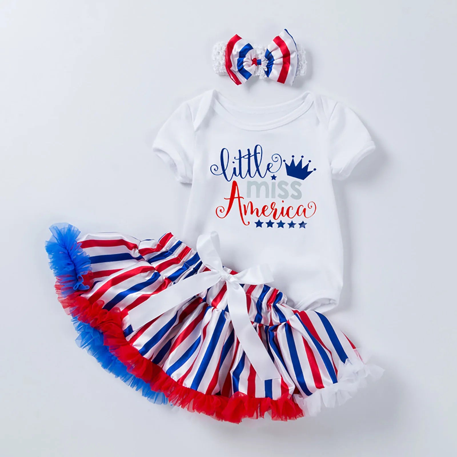 Little Miss America Set, Bodysuit with Patriotic Stripes tutu and Tie Headband