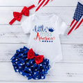 Little Miss America Set for Baby Girl Embroidered Body, Patriotic Ruffle Panties and Tie Headband Set of 3 Pieces