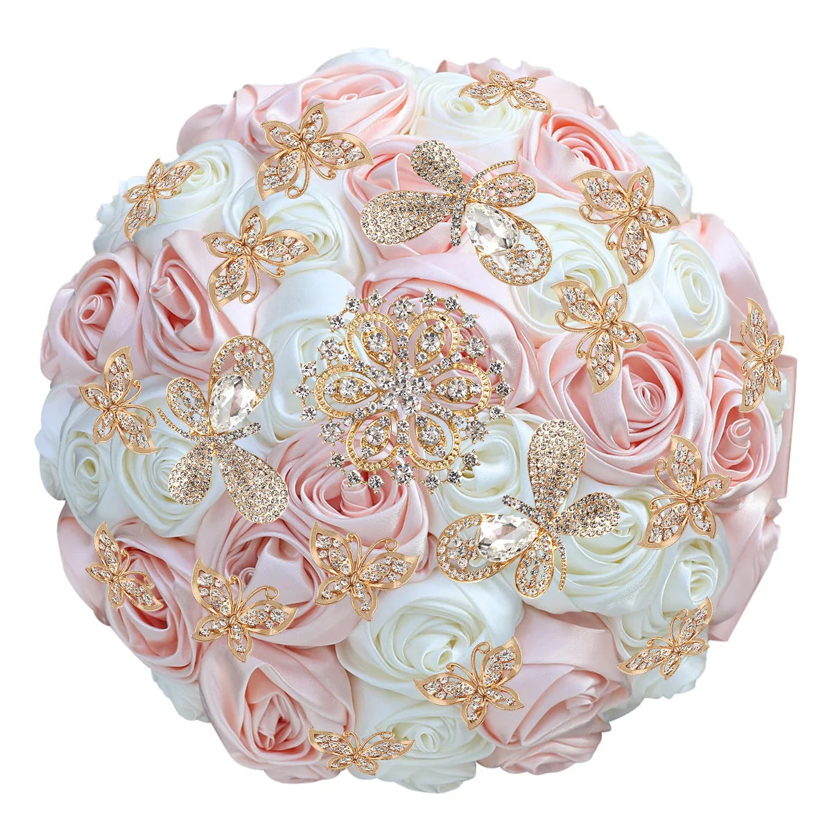 Quinceanera Wedding Bouquet with Butterfly Rhinestones Bridal Bouquets for Bride Bridesmaids