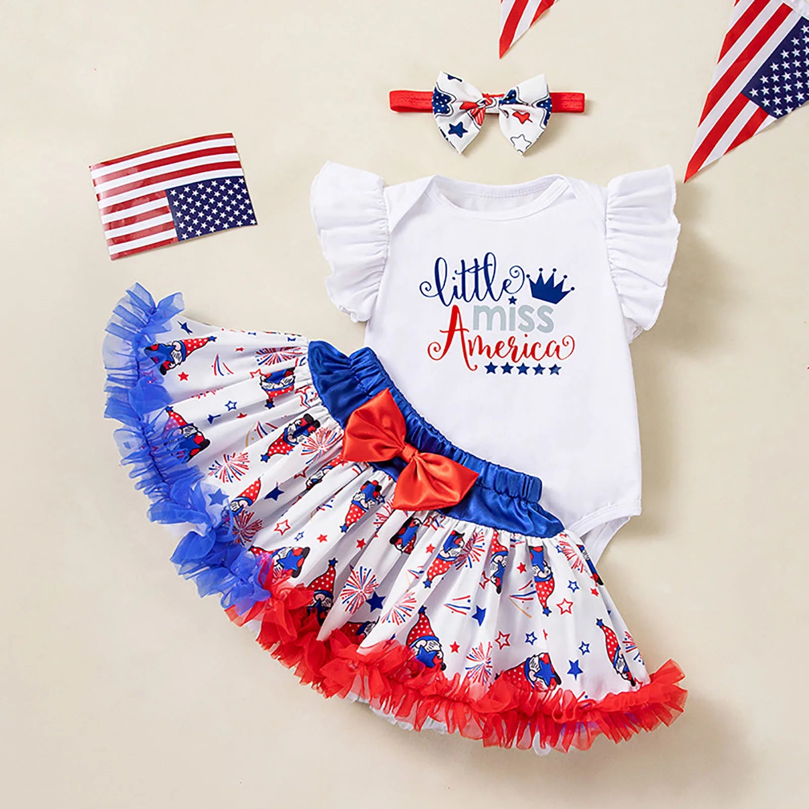 Ruffled Sleeve Bodysuit, Skirt with Tutu and Coquetish Headband