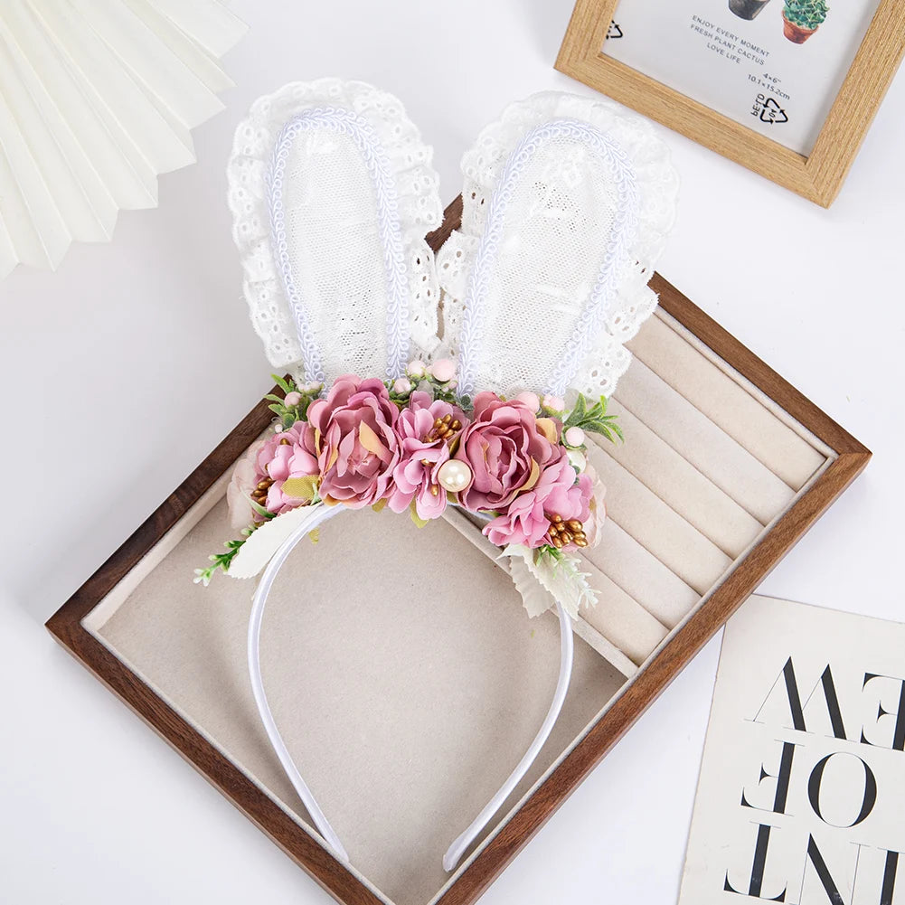 Headband "Ears of Lace and Flowers" - Boutique Accessory for Girls.