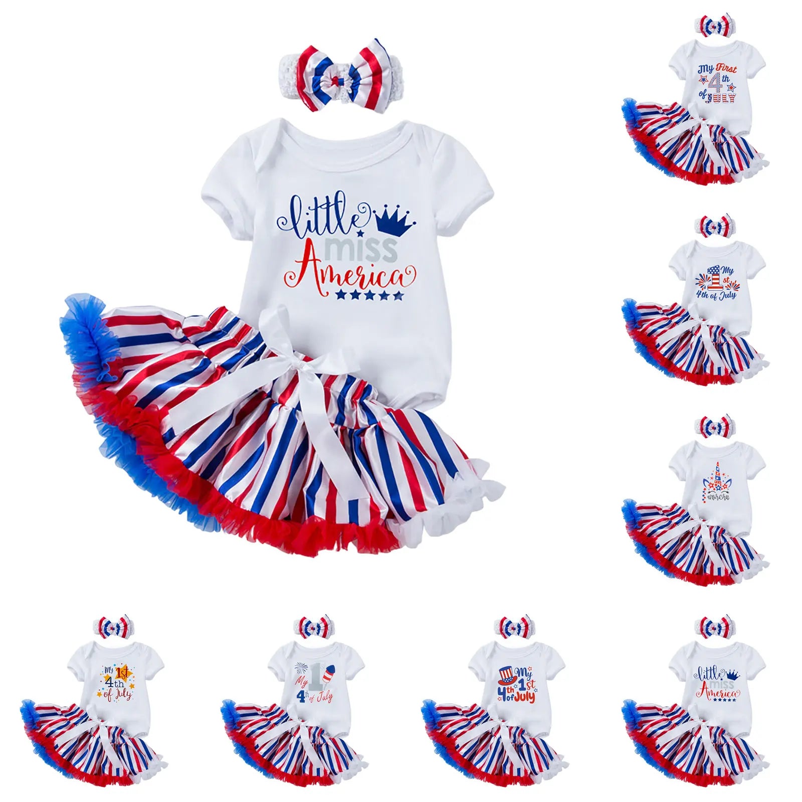 Little Miss America Set, Bodysuit with Patriotic Stripes tutu and Tie Headband
