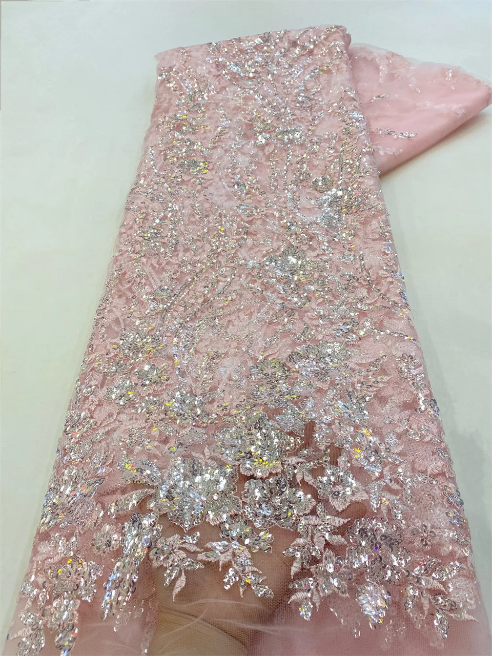 2024 High Quality African Lace Fabric Sequins Mesh Lace France Luxury Beads 3D Embroidered Tulle Lace Fabric for Sewing