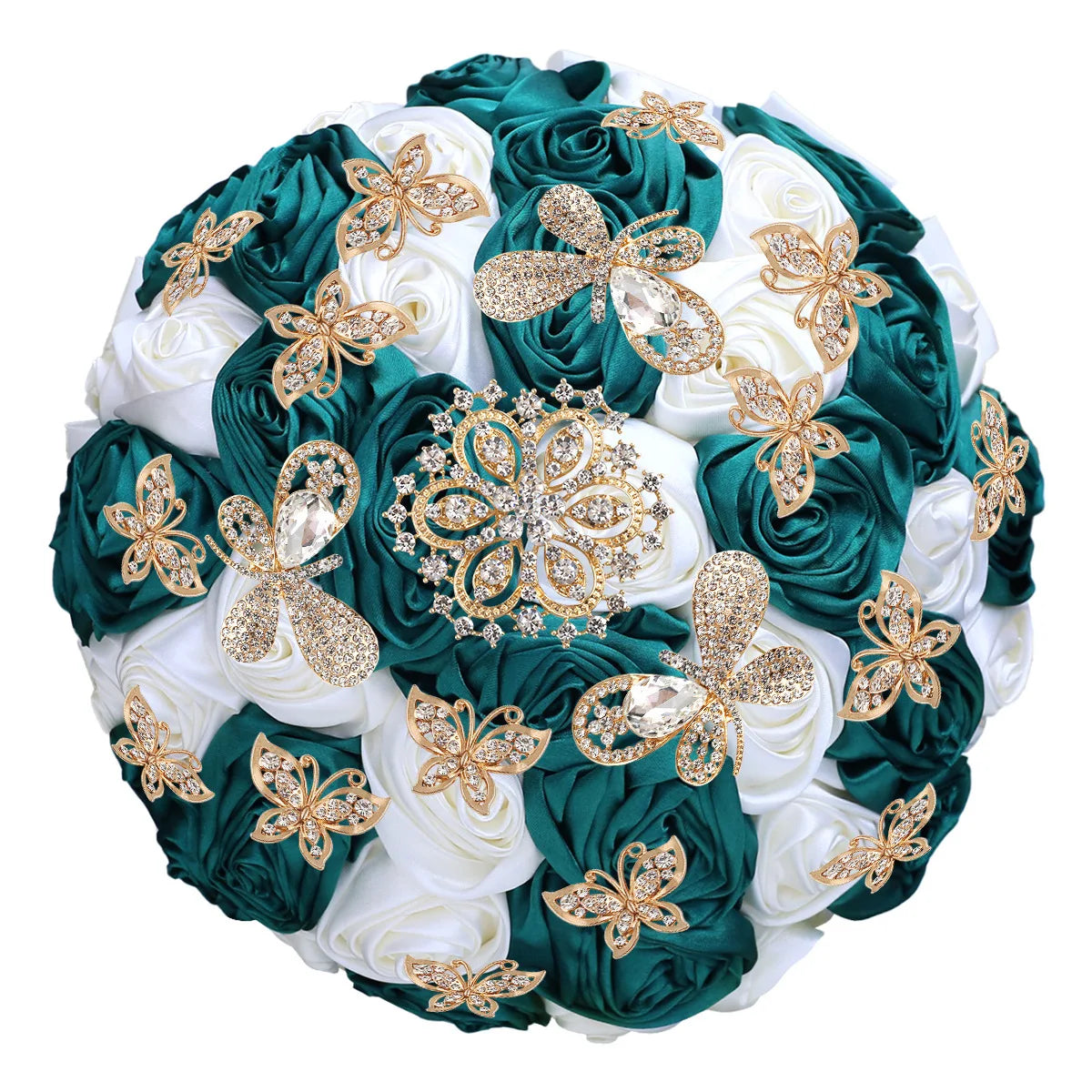 Quinceanera Wedding Bouquet with Butterfly Rhinestones Bridal Bouquets for Bride Bridesmaids