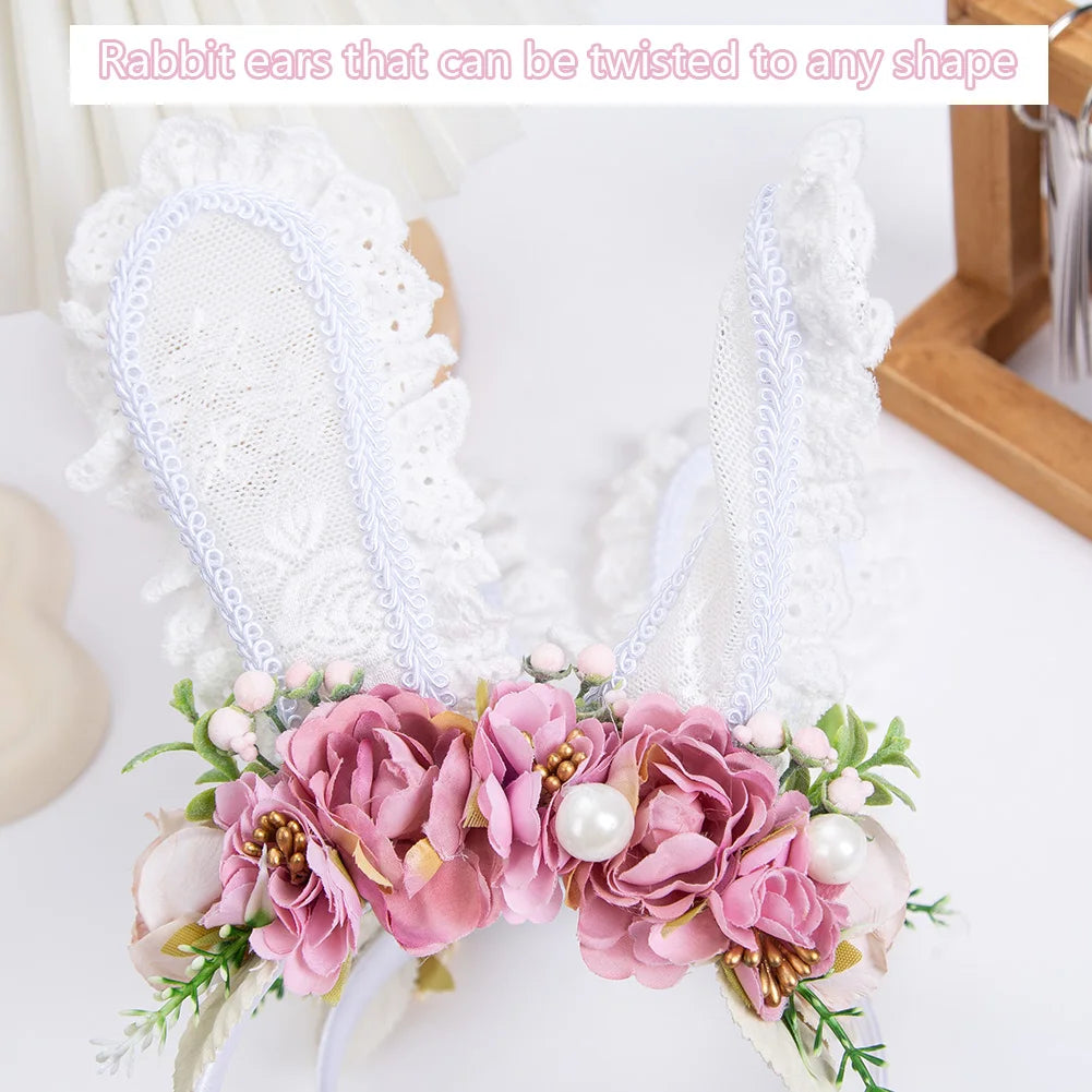 Headband "Ears of Lace and Flowers" - Boutique Accessory for Girls.