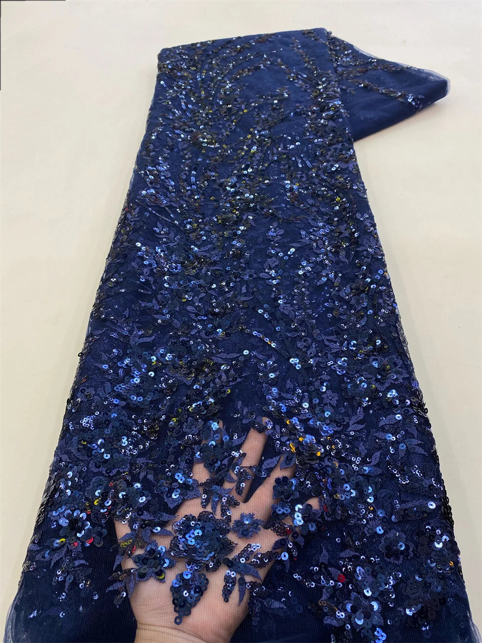 2024 High Quality African Lace Fabric Sequins Mesh Lace France Luxury Beads 3D Embroidered Tulle Lace Fabric for Sewing