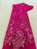 2024 High Quality African Lace Fabric Sequins Mesh Lace France Luxury Beads 3D Embroidered Tulle Lace Fabric for Sewing