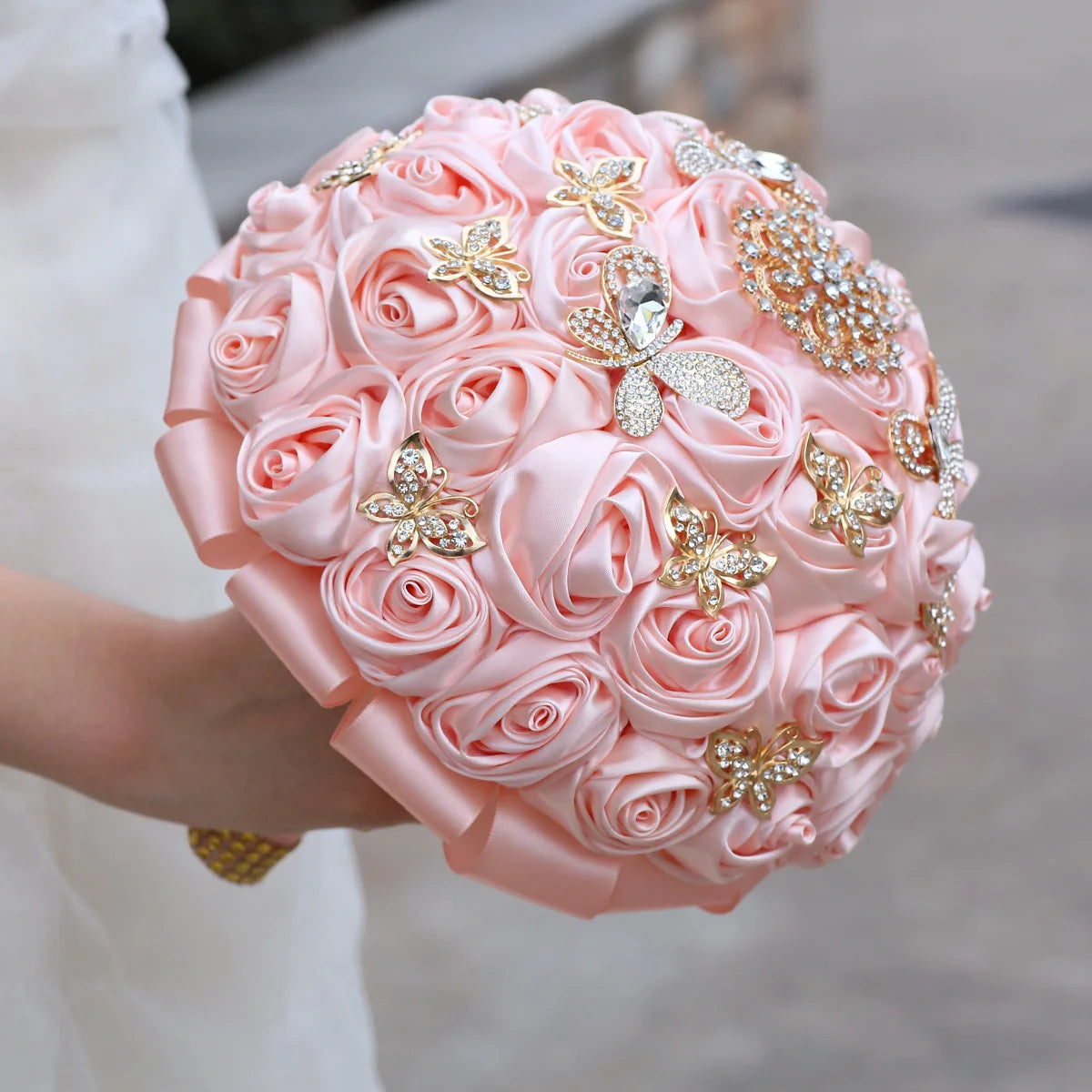 Quinceanera Wedding Bouquet with Butterfly Rhinestones Bridal Bouquets for Bride Bridesmaids
