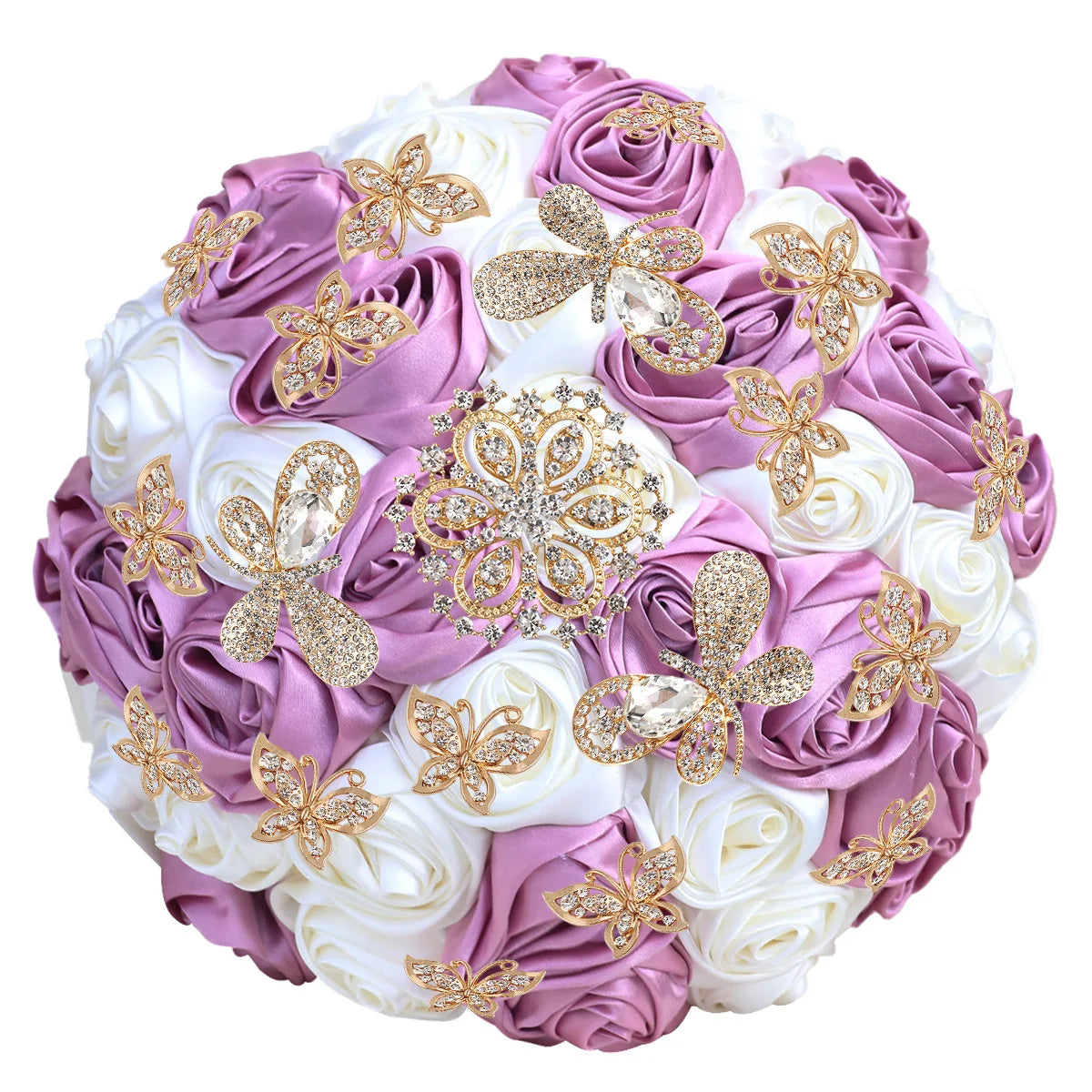 Quinceanera Wedding Bouquet with Butterfly Rhinestones Bridal Bouquets for Bride Bridesmaids