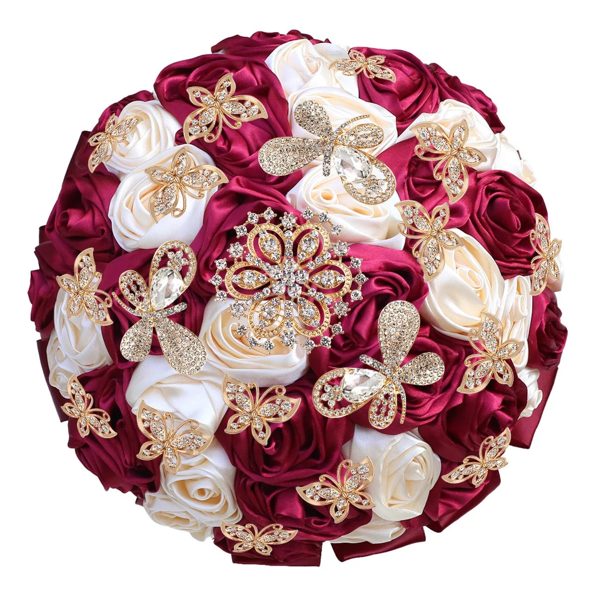Quinceanera Wedding Bouquet with Butterfly Rhinestones Bridal Bouquets for Bride Bridesmaids