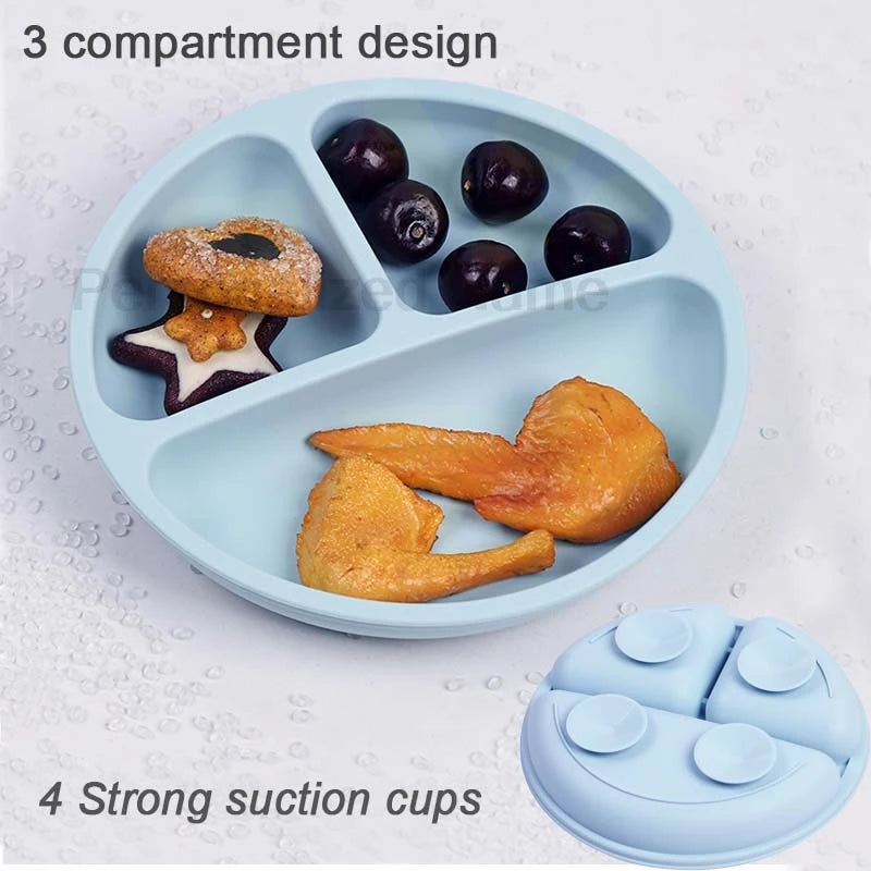 8Pcs Silicone Tableware Set Personalized Name Logo Baby Feeding Set Spoon Fork Suction Cup Bowl Silicone Dinner Plate For Kids