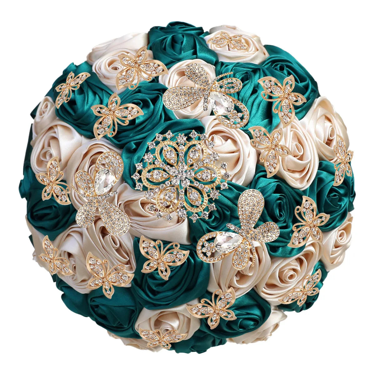 Quinceanera Wedding Bouquet with Butterfly Rhinestones Bridal Bouquets for Bride Bridesmaids